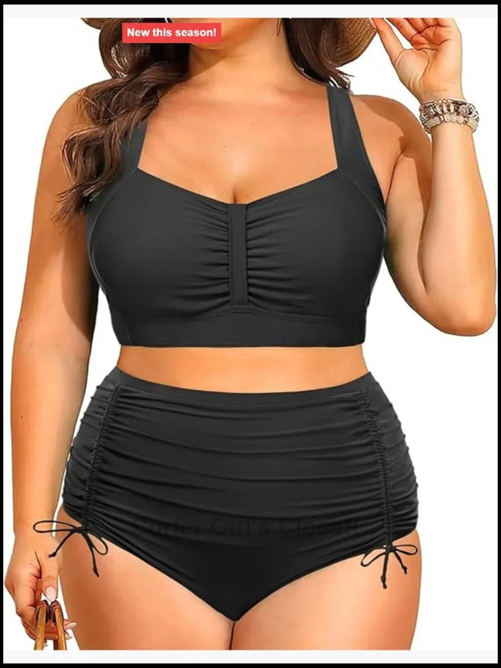 Plus Size High Waisted Bikini Set Tummy Control Ruched Bottom Two Piece Swimwear
